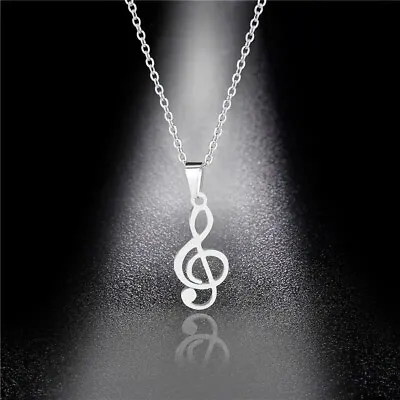 Stainless Steel Cool Punk Hip Hop Hollow Musical Note Pendant Necklace Women Men • $9.98