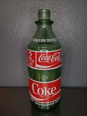 1970s Vintage Coca Cola 2 Liter Empty Glass Coke Bottle 67.6 Fl Oz.  No Lid. • $22