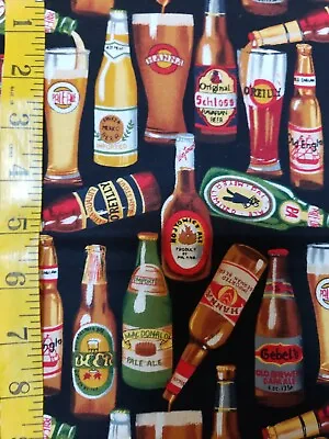 Beer Bottle Fabric Robert Kauffman Vintage Cotton Woven BY THE YARD • $7.75