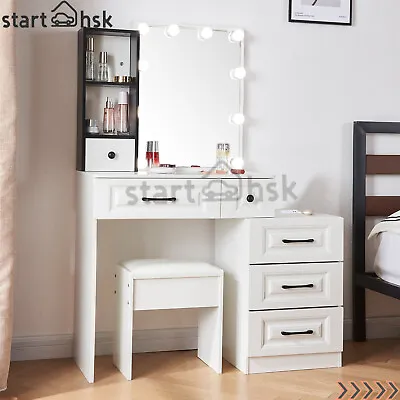 Modern Vanity Desk Makeup Table With Lights Mirror And Drawers&Charging Station • $170.85