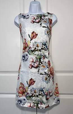 ZAFUL Women's White Floral Boat Neckline Dress With Zipper Knee Length Large • $23.74
