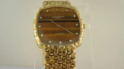 $8495 • Buy Vintage~VACHERON CONSTANTIN~18K GOLD MAN'S BRACELET WATCH TIGER EYE DIAMOND DIAL