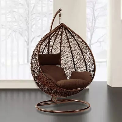 Rattan Swing Egg Chair Garden Hanging Indoor Outdoor Patio Hammock With Cushion • £169.99