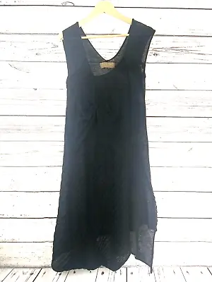 $375 Zuza Bart Artsy Boho Lagenlook Black Linen Dress Asymmetrical EXC • £74.45