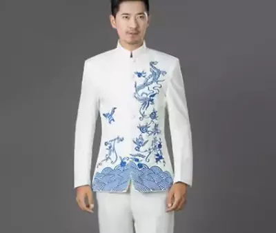 Mens Chinese Embroidery Show Wedding Bridegroom Dress Blazers Coat Pants Suits • $48.47