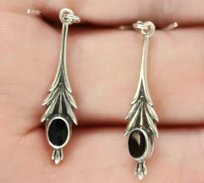 Vintage Bali Onyx Sterling Silver Natural Stone Dangle Drop Earrings 925 Pretty • $20.80