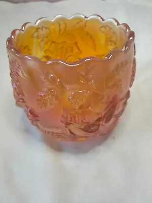 Candle Holder Amber Gallery Glass Roses Design • £6