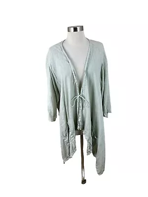 LA Fixun Linen Tie Front Lagenlook Topper Tunic Pockets M Made In USA Oversized • $34.50