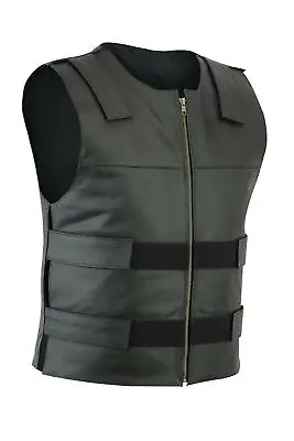 Men Bullet Proof Style Leather Motorcycle Vest For Bikers Tactical Waistcoat • $47.99