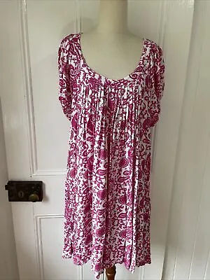 Nigella Size 14 Large Pink White Paisley Print Trapeze Dress With Pockets Sleeve • $26