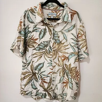 Margaritaville Hawaiian MEN'S Shirt Xl Cream Tropical Plants Soft Flawed • $9