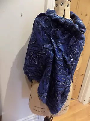 Liberty Varuna Wool Scarf  Shawl Wrap Blue Paisley 52'' X 48''  Liberty Label • £52.99