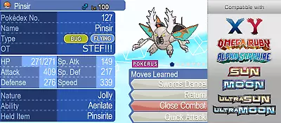 $3.99 • Buy Pokemon Usum X Y ORAS Pinsir Mega Form 6IV Level 100 Custom OT 3DS / Home Trade