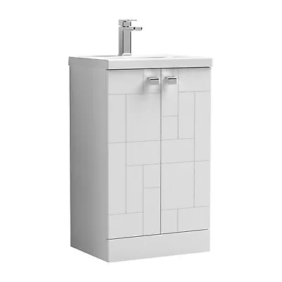 Nuie Blocks 500mm Floor Standing Satin White 2-Door Basin Vanity Unit Bathroom • £199.95