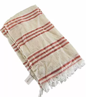 J Crew Factory Woven Rectangle Scarf Coral Off-White Gold Stripe One Size • $12.99