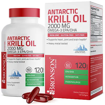 $19.97 • Buy Antarctic Krill Oil 2000mg With Omega-3s EPA, DHA And Astaxanthin, 120 Softgels