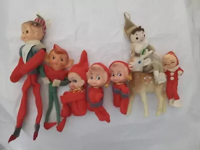 Vintage Elves Knee Huggers Pixies Lot Of 7 And 1 Reindeer Christmas Ornaments  • $41