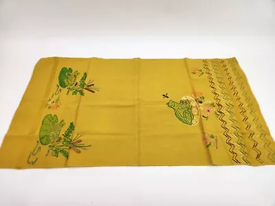 Vintage 70s Handpainted Frogs & Mushrooms Gold Martex Dish Towel 28  X 15  • $14.99