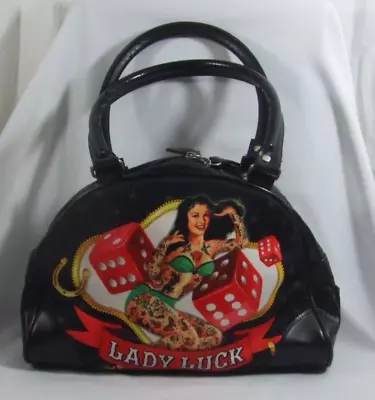 £4.99 • Buy Liquorbrand Handbag Pin Up Black Tattoo Faux Leather Retro Burlesque Lady Luck