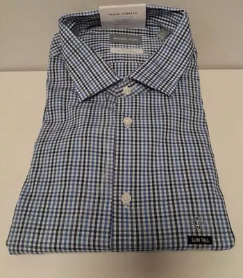 Michael Kors Men's Slim Tall Travel Stretch Dress Blue Size 18.5 36/37 Shirt • $24.99