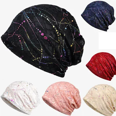 Women Lace Muslim Cancer Chemo Cap Baggy Hat Beanie Scarf Turban Headwrap • £7.49