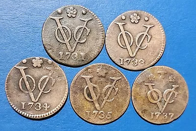Dutch Netherlands Colonial Voc Duit Coin Lot 5 Pcs New York Penny Coin T.15 • $2.25