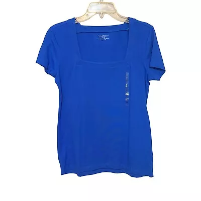 New Philosophy By Republic Blue Top Square Neck Short Sleeves Women's Size Med • $15