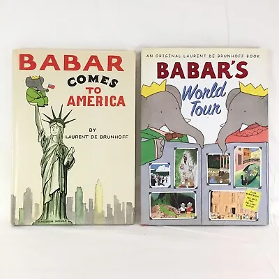 2 Books Babar Comes To America & Babar's World Tour + Poster Laurent De Brunhoff • $35.98