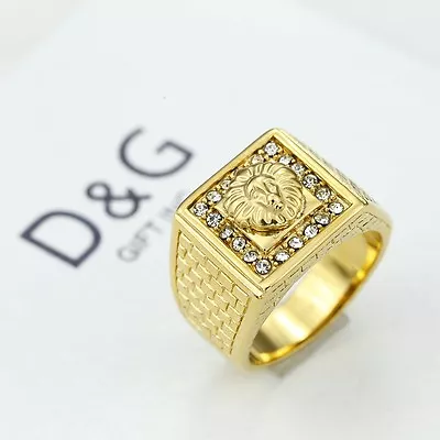 DG Men's Stainless-Steel.LION-Head Cubic Zirconia Gold Plated Rings8-1213 Box • $16.99