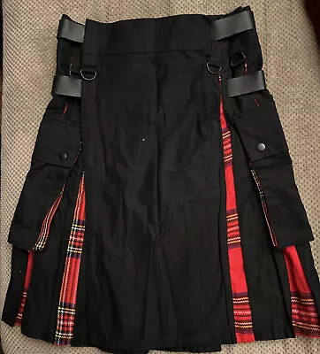 Scottish Classic  Red And Black Utility Kilt For Men Modern Hybrid Cotton Size38 • $49.99