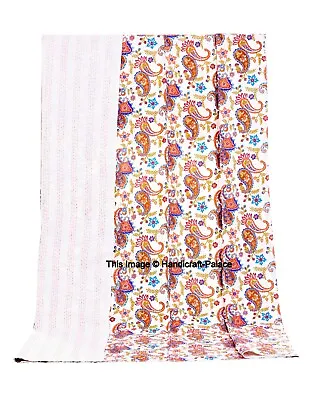 Indian Handmade Quilt Vintage Kantha Bedspread Queen Size Throw Cotton Blanket • £56.39