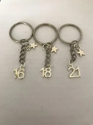 Age Number 16th 18th 21st Keyring Birthday With Star Charm • £3.30