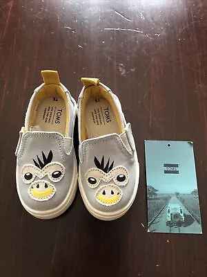 Toms Tiny Luca Blue Grey Canvas Monkey Appliqué Shoes Sz 5 NIB Never Worn. • $19.95