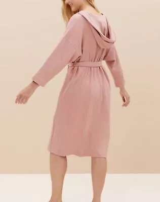 £14.44 • Buy EX M&S WOMENS SOFT PINK LOUNGE EDIT HOODED DRESSING GOWN ROBE Belted Sz 20 22 XL
