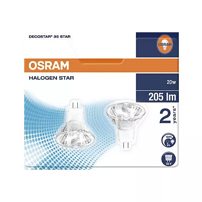 2 Pack Osram 20W Decostar MR11 GU4 12V Halogen 35mm Spotlight • £11.35