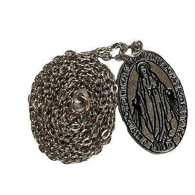 Miraculous Medal Pendant Necklace Virgin Mary Silver Tone Spring Ring Clasp • $12.50