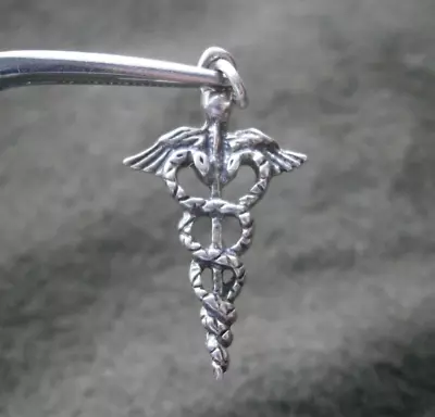 Caduceus Medical Insignia Vintage Sterling Silver 925 Charm Pendant  1.0g • $10.50