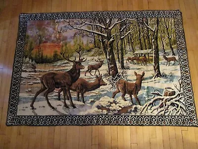 Vintage Deer In Woods Tapestry Wall Hanging 48  X 72  Camp Lodge Cabin Decor • $35
