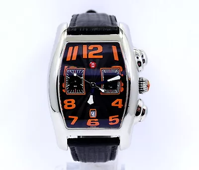 MICHELE MW01E00 Sport Chronograph Orange Number Black Sunray Dial Tonneau Watch • $395