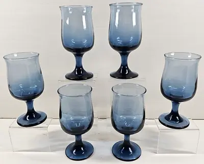 (6) Libbey Tulip Dusky Blue Wine Glasses Set Vintage Elegant Stemware Retro Lot • $46.87