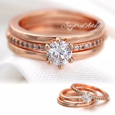 $12.97 • Buy 18k Rose Gold Gf Stackable Ct Simulate Diamond Engagement Wedding Band Ring Gift