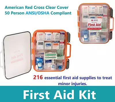 First Aid Kit American Red Cross Clear Cover 50 Person ANSI A 216 Pcs Injuries • $79.94