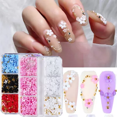 Mixed 3D Pearl Flowers Nail Decoration Crystal Metal Beads Acrylic Nails Art Gem • £3.59