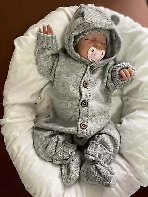 Hand Knitted Baby Overal Newborn Set 0-6 Months Set Grey • £48