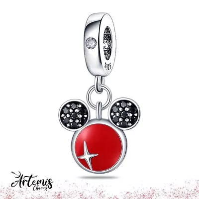 Mickey Mouse Dangle Charm - Logo Disney Sterling Silver 925 • £16.99