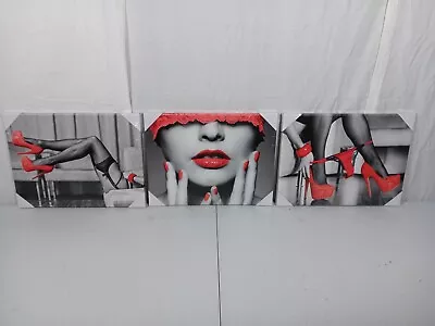 Canvas Wall Art - Lingerie Red Lipstick Voyer - 3 Piece • $30