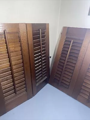 Pair Vtg Wood Folding Louver Rustic Wooden Interior Window Shutters 18 W X 20 H • $49