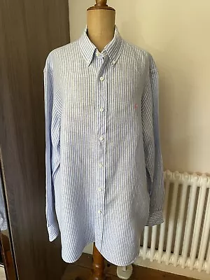 Ralph Lauren Blue & White Striped Linen Long Sleeve Shirt Xl • £29.99