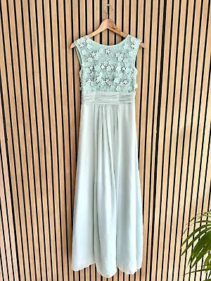 Jenny Packham Mint Green Lace Beaded Maxi Prom Gown Bridesmaid Dress Uk 6 • £40