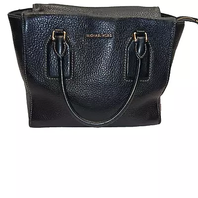 Michael Kors Selby Pebbled Black Leather Zip Top Handbag Satchel Tote Authentic • $47.99